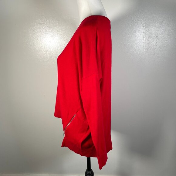 Express Red V Neck Tight Knit Zip Front Long Sleeve Pullover Sweater SP - Picture 6 of 13